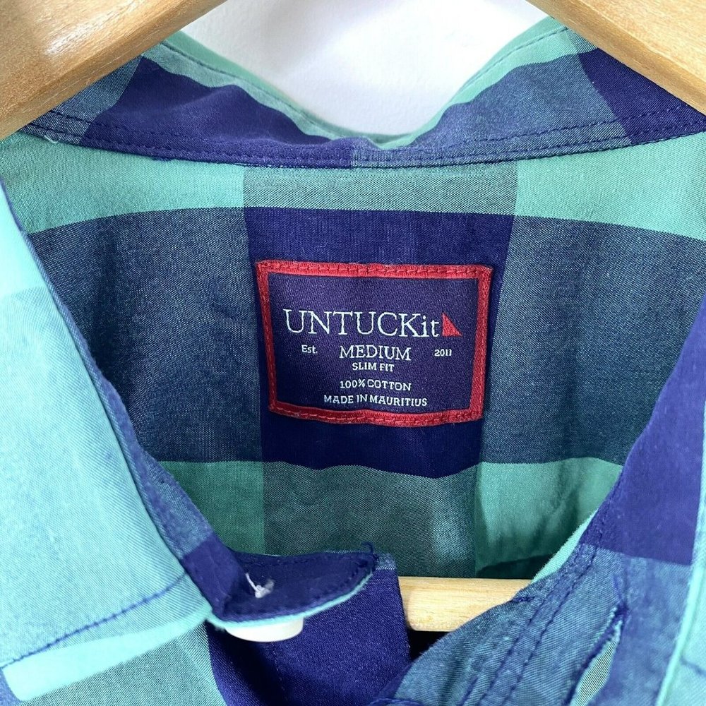 UNTUCKit Bonarda Medium Slim Fit Green Buffalo Plaid Long Sleeve Shirt  Cotton - Picture 2 of 4